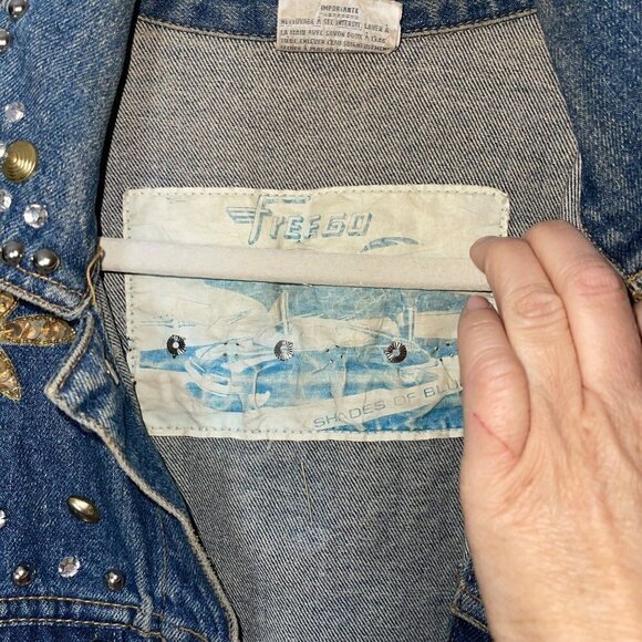 Vintage Freego Womens Denim Jacket Blue Size Medium Embellished Button Cotton - Picture 4 of 16